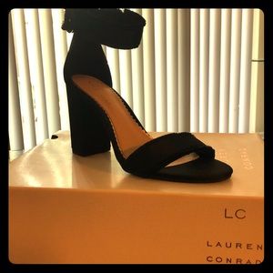 LC LAUREN CONRAD SATIN ANKLE STRAP HEEL
